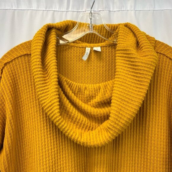 Est 1946 Womens Pullover Sweater Yellow Long Sleeve Cowl Neck Waffle Knit S - Picture 3 of 10